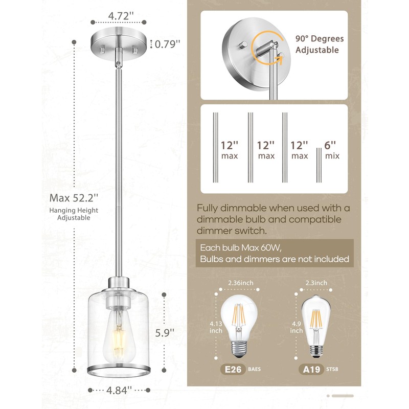 Beionxii Brushed Nickel Pendant Lights Kitchen Island, Hanging Lights Fixtures