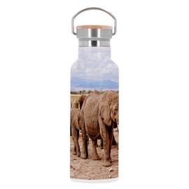 Edelstahlflasche Isolierte Thermosflasche - Elefantenhorde in der WildSavanne Tiere - 500 ml (17 Unzen)