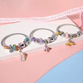 PinkSheep Cute Friendship Bracelets for Girls - Set of 6 Bracelets with Stone Beads and Charms - Perfect for Parties and Gift Bags, Acrylic