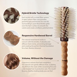 TRENFI Professional Boar Bristle Round Brush (2.75 Inch) for Blowouts | Achieve Unmatched Volume & Luminous Shine | Anti-Frizz with Ergonomic Cork Handle