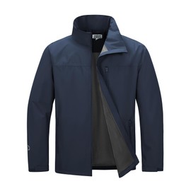 Outdoor Ventures Men's Lightweight Fleece Lined Jacket Waterproof Rain Shell Jackets with Stand Collar Windbreaker