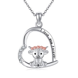 CUPENDA Highland Cow Necklace S925 Sterling Silver Scotland Cow Pendant Cute Cow Necklace for Women Highland Cow Jewelry for Cow Lover