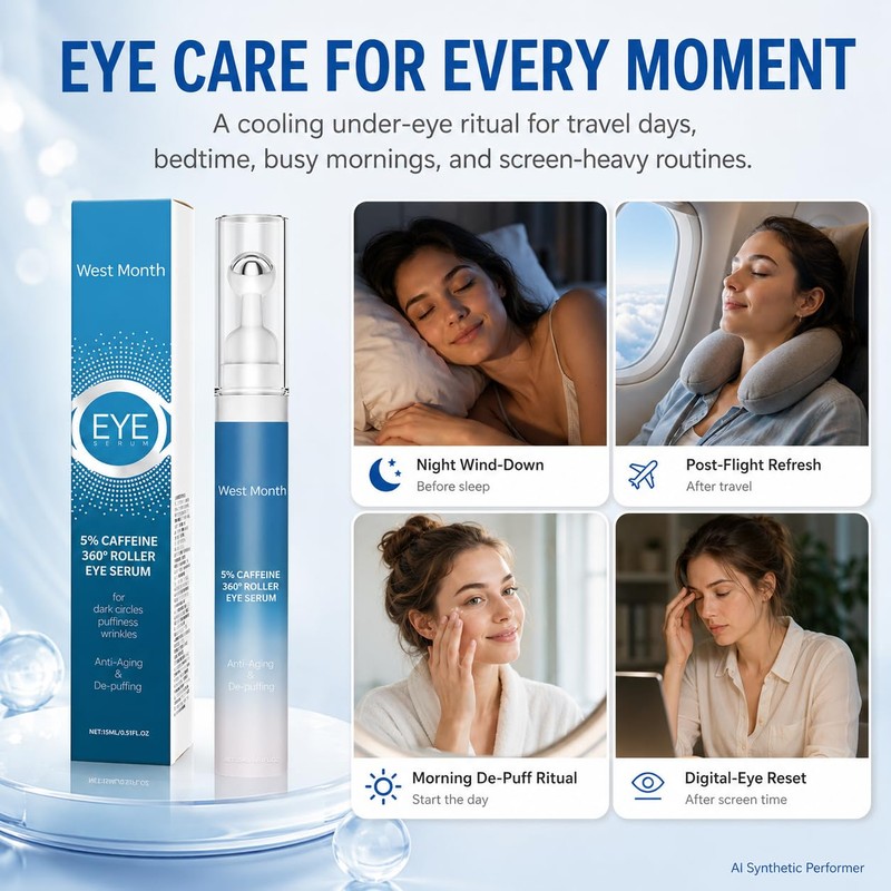 Caffeine Eye Serum with 360° Cooling Roller, Under Eye Serum
