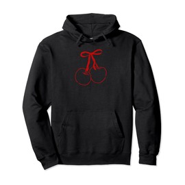 Cherries Bow Ribbon Knot Red Trendy Cute Cherry Pullover Hoodie