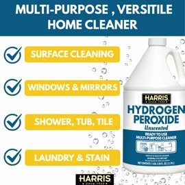 HARRIS Hydrogen Peroxide Ready to Use, 128oz, for Kitchen, Bath, Laundry and Home with Easy Fill Funnel Included, Unscented