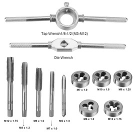 12-Piece Thread Cutting Set Metric High Quality Alloy Steel Tap and Drill Set Thread Cutting Set Metric with Wrench for Internal Thread Male Thread