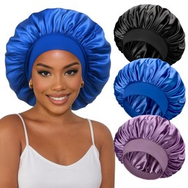 3 Pcs Silk Bonnets for Sleeping Satin Bonnet Double Layer Hair Bonnets for Women Sleep Bonnet for Curly Hair