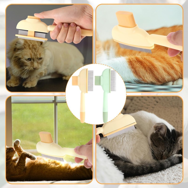 Cat Brush, Pack of 2 Self-Cleaning Pet Brushes, Self-Cleaning Flea