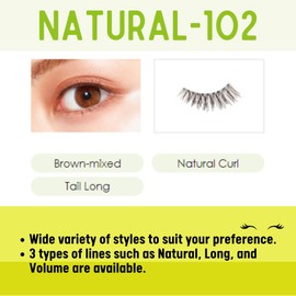 DUP False Eyelashes Lashever Natural Series, Japanese Natural Looking Fake Eyelashes A Day Long Lasting Wear, Reusable Strip, Lightweight & Comfortable, 2 Pairs, Natural 102 Brown Mix