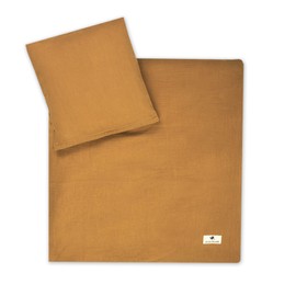 Julius Zöllner Muslin Children's Bed Linen 80 x 80 cm + 35 x 40 cm, 2-Piece Set Consisting of Duvet Cover and Pillowcase, 100% Cotton Muslin, with Zip, Standard 100 by Oeko-Tex, Cinnamon