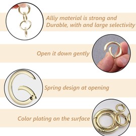 Lushyp Pack of 20 Round Carabiner Hooks, Snap Hooks, Zinc Alloy Carabiner Ring, Round Carabiner, Gold Carabiner Ring, Round Key Ring Rings for Keys and Handbags, Zinc alloy