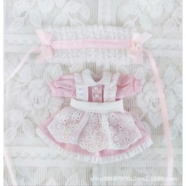 Obitsu 11 OB11 Maid Outfit, 3-piece Set, Doll Clothing, For Obitsu Doll 4.3-inch (11 cm) Body, 3 Colors, Black, Pink, Light Blue, Sewing Clothes, Ruffled Apron Set (Pink)