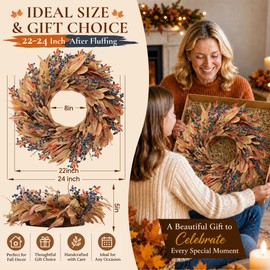 24" Fall Wreaths for Front Door, Fall Wreaths with Eucalyptus & Berries