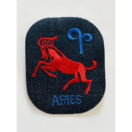 Vintage Denim Embroidered Aries Iron On Patch Astrology