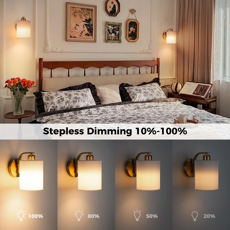 Glitnous Battery Operated Wall Sconce Set of 2, Rechargeable Wall