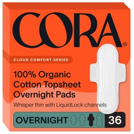 Cora - almohadillas para orejas de algodón orgánico ultrafinas con tecnología de secado y alas, Noche, 36 unidades