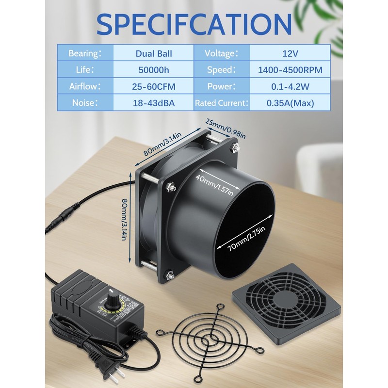 Wathai 80mm 12V DC Axial Exhaust Fan Small Fume Extractor