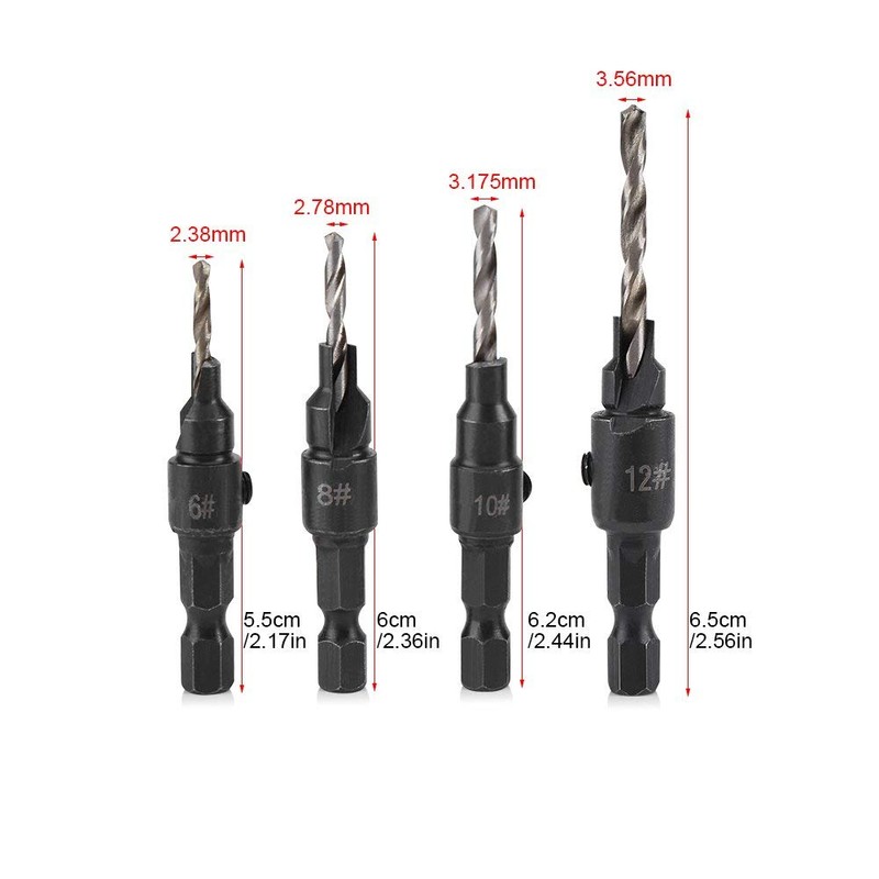 Bosch Countersink Drill Bit, 4 Pieces Hex Shank HSS Drill