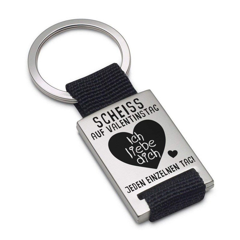 Key Chain: engraved with “Scheiss auf Valentinstag!” Black