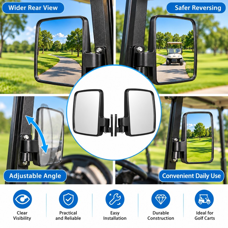 Golf Cart Side Mirrors for Rear Viewing – Adjustable Glass