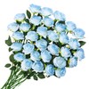 Ovveroche 68 Pcs Ice Blue Artificial Roses Fake Flowers,Silk Flowers