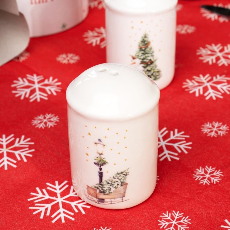 White Christmas Salt and Pepper Shakers Xmas Tree Sleigh Snowman