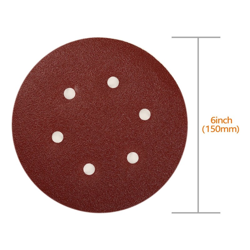SPTA 100pcs 150mm Sanding Discs Pads, Hook and Loop 40#