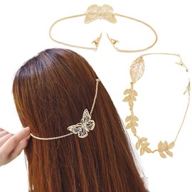 FWCXKK 2PCS Leaf and Butterfly Hair Clips for Women,Female Rhinestone Gold Butterfly Chain Alligator Clips Hair Accessories Alloy Clamps Hair Clip Set