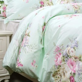 Usning Floral Bedding Green Duvet Cover Sets Elegant and Vintage Comforter Cover Set Hypoallergenic 100% Cotton Designer Bedding Set 3 Pieces, 1duvet Cover & 2pillowcases (Twin XL Size, Simple Style)