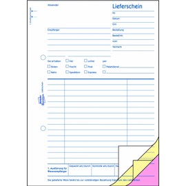 AVERY Zweckform 721 Lieferscheine (DIN A5, mit 2 Blatt Blaupapier, mit Empfangsschein, von Rechtsexperten geprüft, für Deutschland und Österreich geeignet, 3 x 50 Blatt) weiß, gelb, rosa