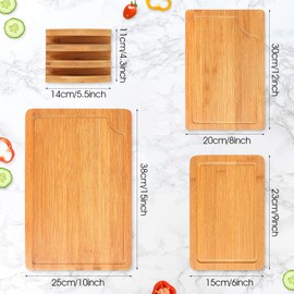 3-Piece Wood Cutting Board Set - Solid Bamboo Wood Cutting Board for Kitchen with Holder, Durable Wooden Chopping Boards Set of 3 for Meat, Vegetables and Fruits (15x10, 10x8, 9x6 inch)