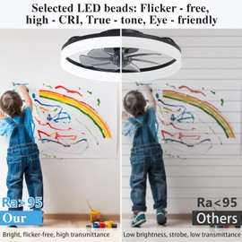 DIAMONDFORGE Ceiling Fans with Lights and Remote Fandelier - 20'' Flush Mount Low Profile Modern Black Ceiling Fans for Bedroom - Stepless Color Temperature Change and 6 Speeds