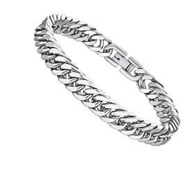 Bracelets for Men, Mens Jewelry with Gift Box Stainless Steel Simple Cuban Chunk Link Silver Bracelet for Men and Boys (19cm)