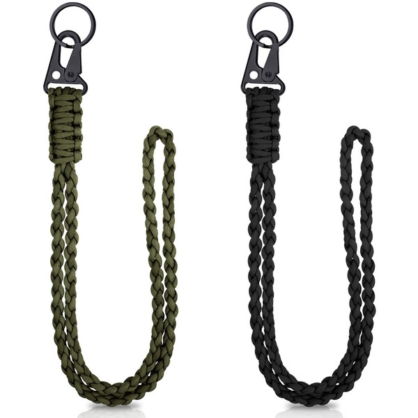 Frienda Heavy Duty Paracord Lanyard Necklace Whistles Strap Braided 550 Keychain Lanyard for Outdoor Activities (Black, Red, 2 Set)