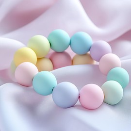 104pcs Silicone Beads DIY Jewelry Making Kit with Elastic Cord, Multiple Styles/Colors/Shapes Bulk Rubber Beads Set, for DIY Keychain/Beaded Pens/Bag Chain/Bracelet and Other Decors