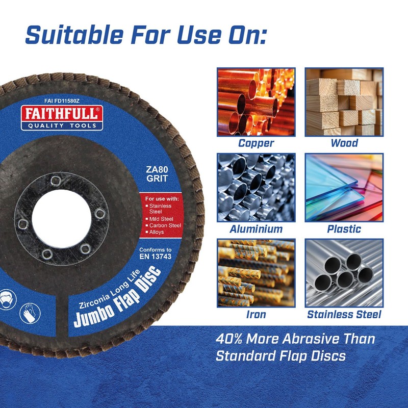 Faithfull FAIFD11580Z3 115mm Flap Disc Zirconium Set - 80 Grit,