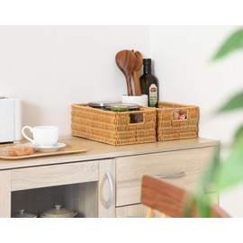 Fuji Boeki 27875 Storage Basket, Width 11.8 x Depth 6.9 x Height 4.5 inches (30 x 17.5 x 11.5 cm), Natural, Washable, Handle, Handle, Hand Woven