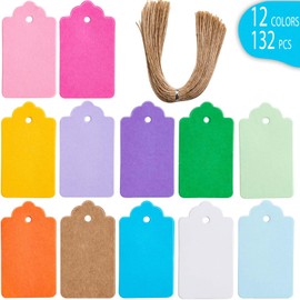 Primbeeks 132 Pcs Premium Gift Tags, 12 Colors Kraft Paper with String, Double-Sided Available Price Greeting Hanging Tags for Christmas Gift DIY Crafts Party Favors