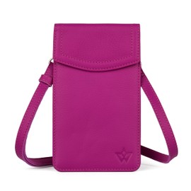 WASAMA Genuine Leather Phone Crossbody Bag With 2 Card Slot With RFID Protection (Fuschia)