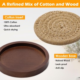 Mckanti 5 Pack Wood Coasters for Drinks with Cotton Coasters Insert, Wooden Coasters with Holder for Coffee Table Decor, Absorbent Coasters for Kinds of Cups, 4.3 Inches