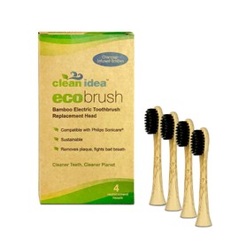 Clean Idea Electric Toothbrush Replacement Heads 4pk – Charcoal Infused Bamboo - Sustainable BPA Free Electric Toothbrush Heads