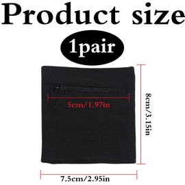 DAAIZIII Pack of 2 Sports Wrist Bag, Sweatband Wrist for Fitness, Running, Cycling, Football, Basketball & More - Black, 7.5 x 8 cm