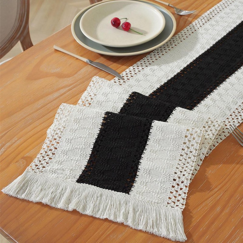 30×240cm Boho Table Runner with Tassels Hand Woven Cotton Macrame