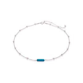 Annika Bella Turquoise Bead Choker Necklace for Woman, Length 13-16 Inches, Waterproof, Handmade 925 Sterling Silver Satellite Chain Chokers
