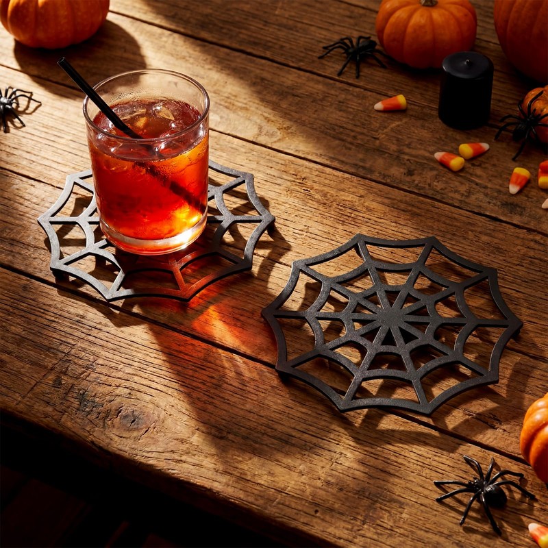 Meanplan 2 Pack Cast Iron Trivet Halloween Gothic Cobweb Trivet