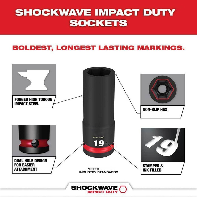 Fits Milwaukee 49-66-7014 SHOCKWAVE 1/2" Impact Duty Metric Deep Socket
