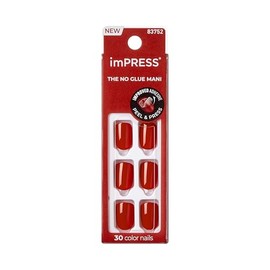 KISS imPRESS Manicura a presión de color, kit de uñas de gel, tecnología PureFit, longitud corta, "Reddy or Not", Mani de color sólido sin pulido, inc