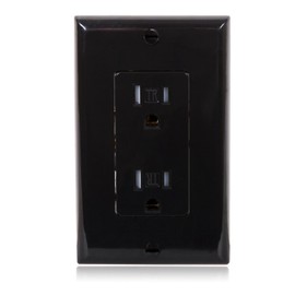 Maxxima 15A Tamper Resistant Duplex Receptacle - Standard Decorative Electric Wall Outlet 15 Amp, Child Proof Safety, Contractor Pack, Wall Plates Included - Black - 10 Pack