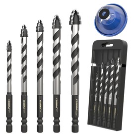 CSOOM Upgraded Serrated Masonry Drill Bit Set, 5Pcs Serrated Concrete Drill Bits with a Dust Cover for Concrete, Tile, Glass, Brick, Ceramic and Wood