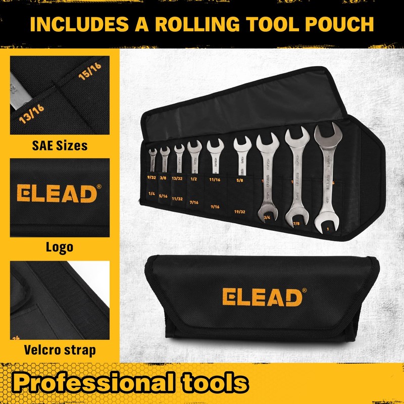ELEAD 19-Piece Super-Thin Open End Wrench Set, Metric 5.5–27 mm